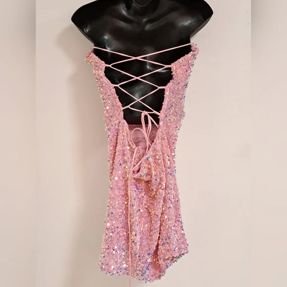 Lucy In The Sky Los Angeles Pink Sequin Mini Bodycon Dress Misses Large - Picture 8 of 8